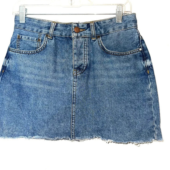 ASOS 100% Cotton Medium Wash Frayed Hem Mini Denim Skirt 2 Women’s - Picture 4 of 11